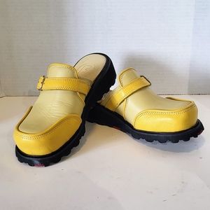 John Fluevog Yellow Leather Clog F-Shoe Mule
